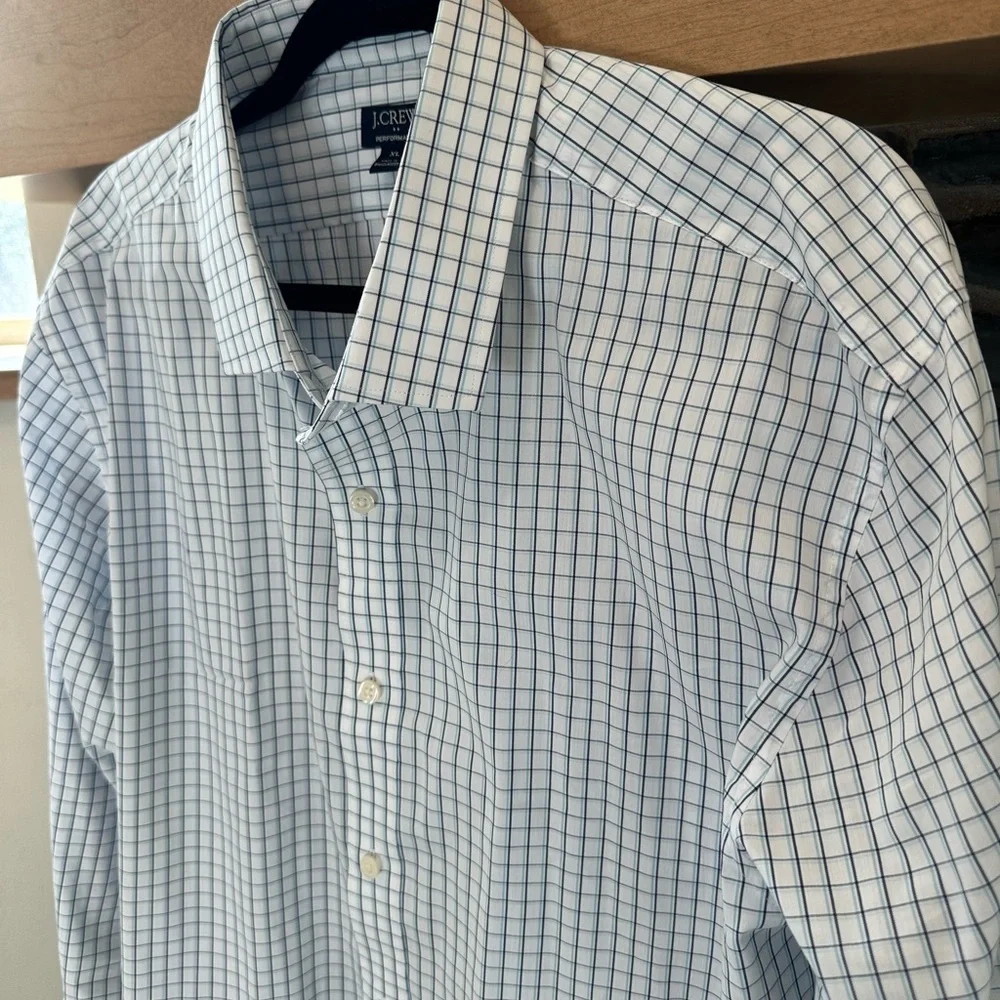 J. Crew White and Blue Plaid Button Down Shirt